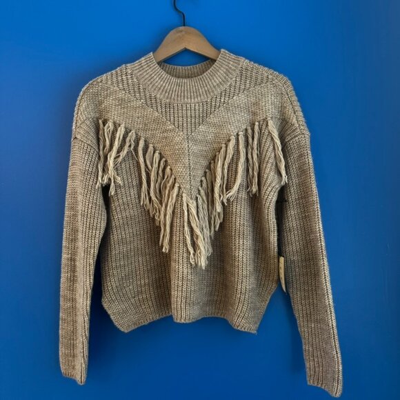 NWT Me to We Fringe Wool Blend Cropped Tan Sweater - M - Picture 1 of 7